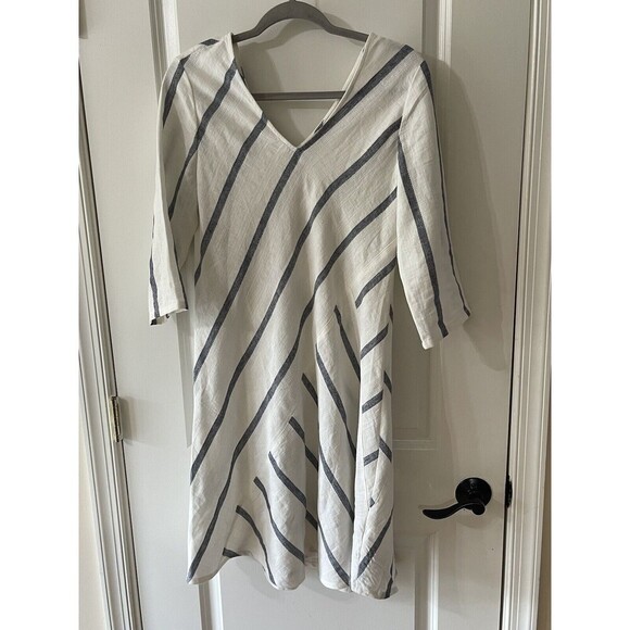 Soft Surroundings Size PS Navy Striped Linen Blend Dress Coastal grandma… - Picture 2 of 7